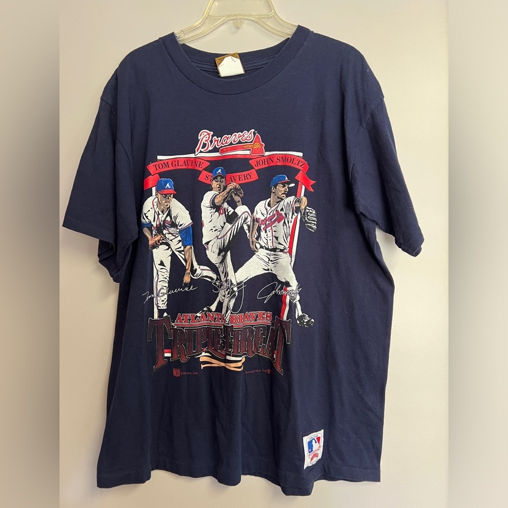 Vintage Atlanta Braves Smoltz Glavine Avery Nutmeg Mills Shirt Sz Large